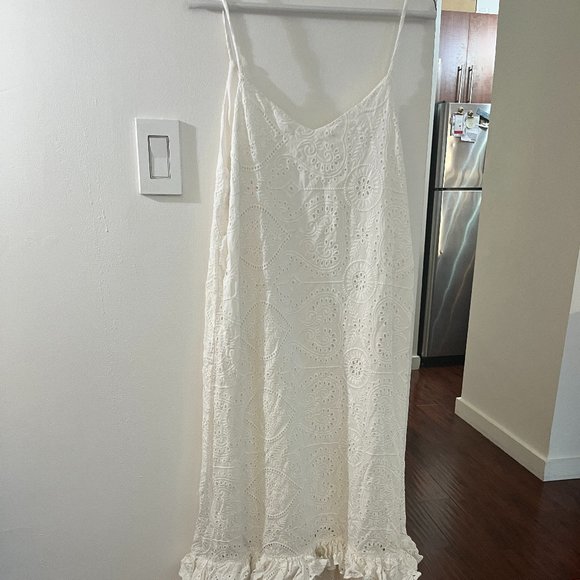 NWT white Ruffle Eyelet Maxi Dress medium/small encantadore for anthropologie - Picture 1 of 6